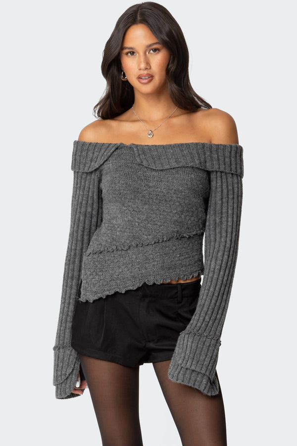 Mikkie Asymmetric Fold Over Knit Top view 1