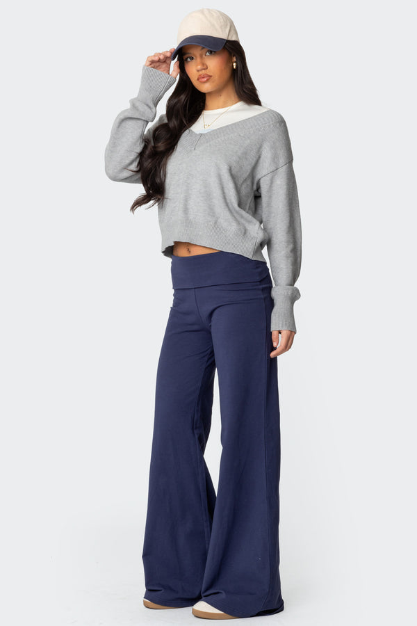 Wide Leg Foldover Pants view 1
