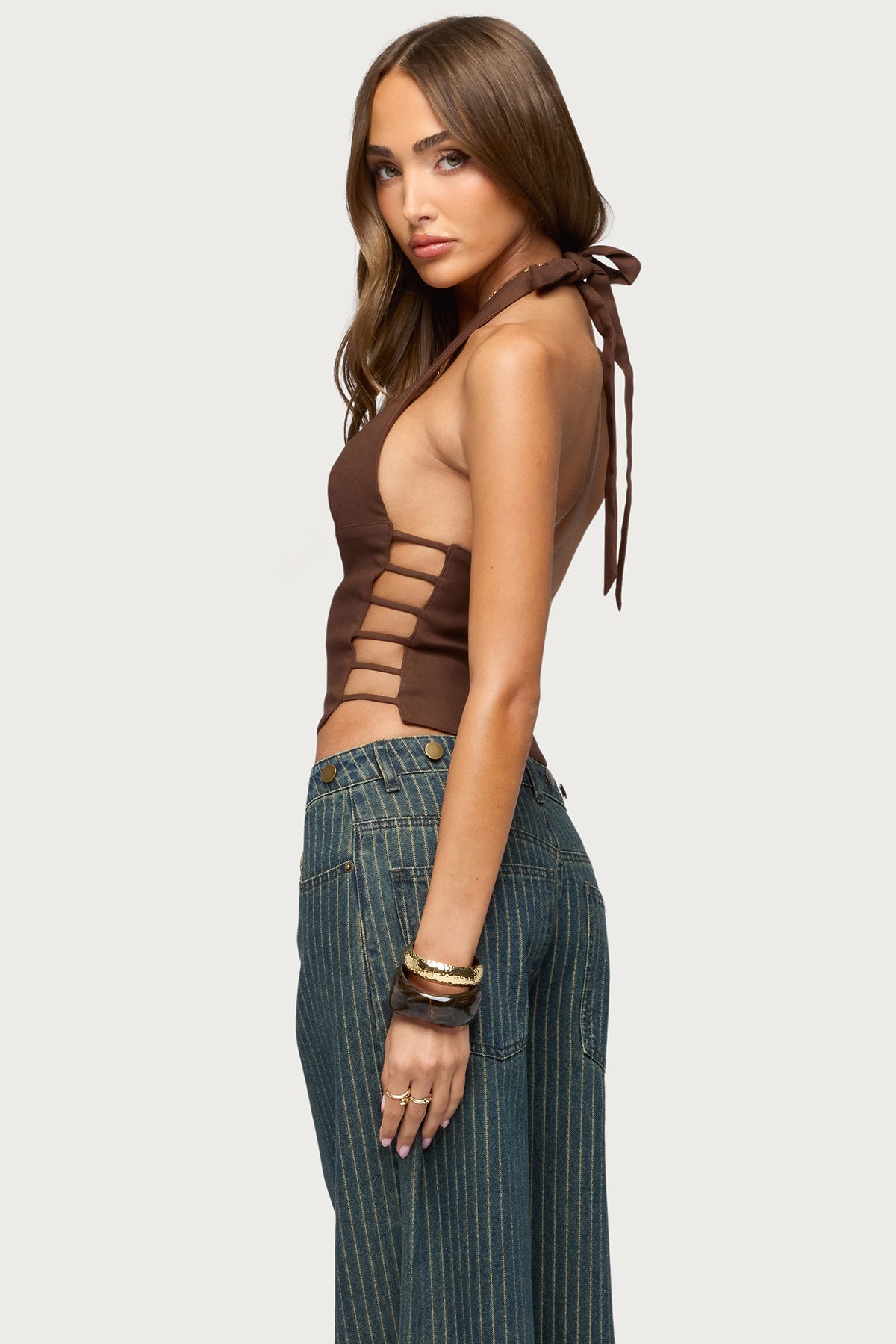 Aneera Cutout Plunging Halter Top