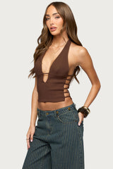 Aneera Cutout Plunging Halter Top