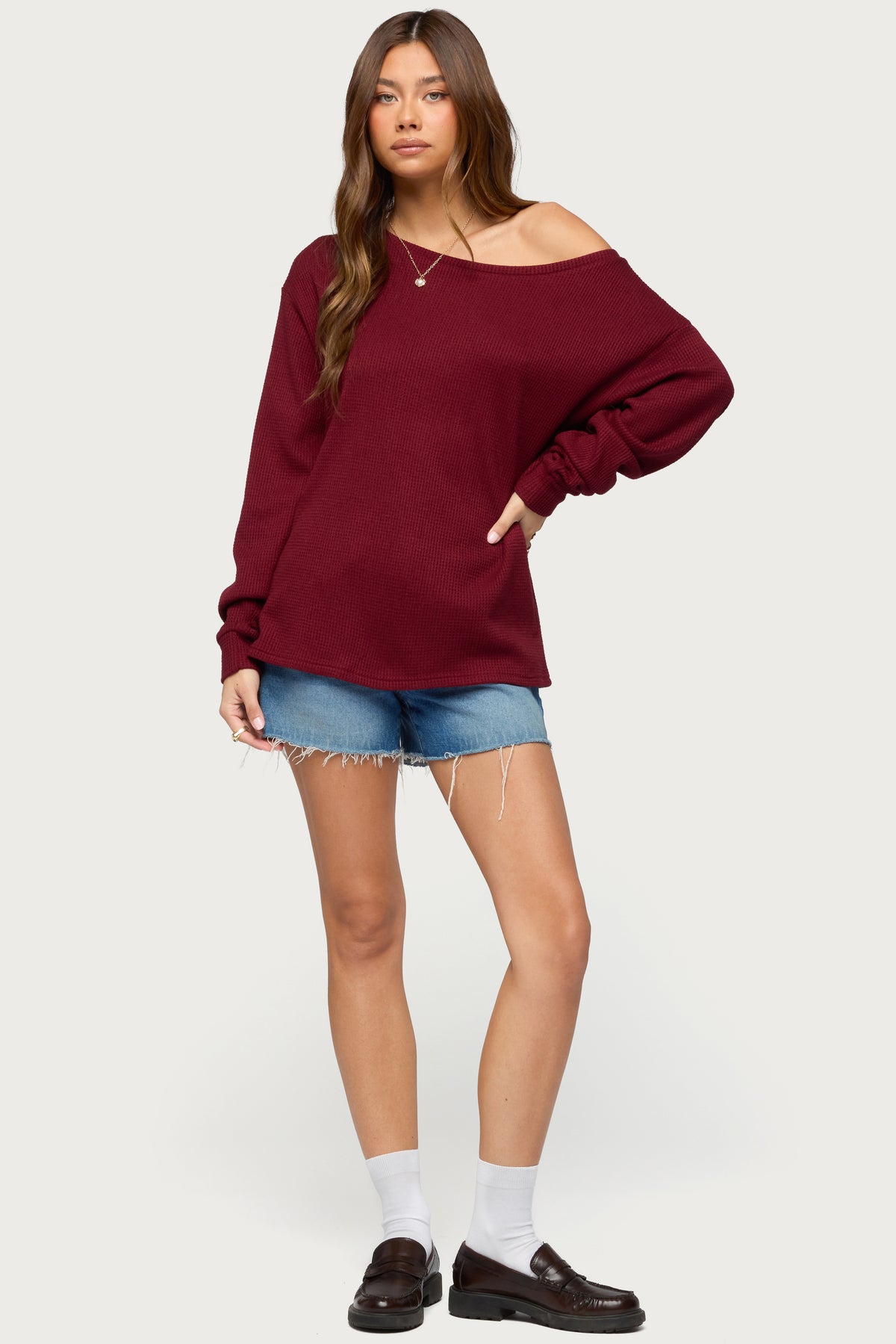 Damari Off Shoulder Oversized Waffle Top