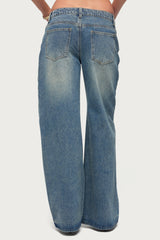 Moxlan Slanted Button Low Rise Baggy Jeans