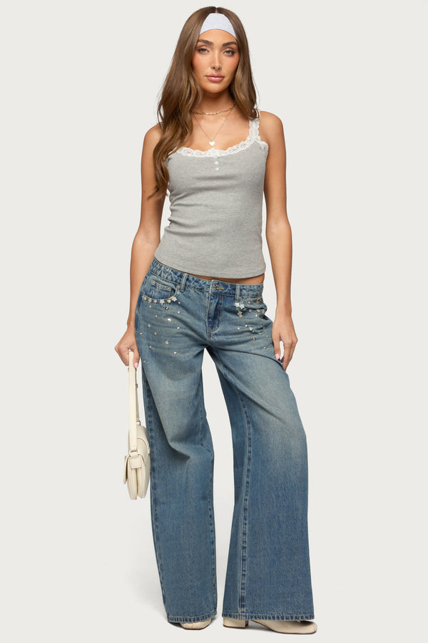 Aileen Contrast Lacey Henley Tank Top view 2