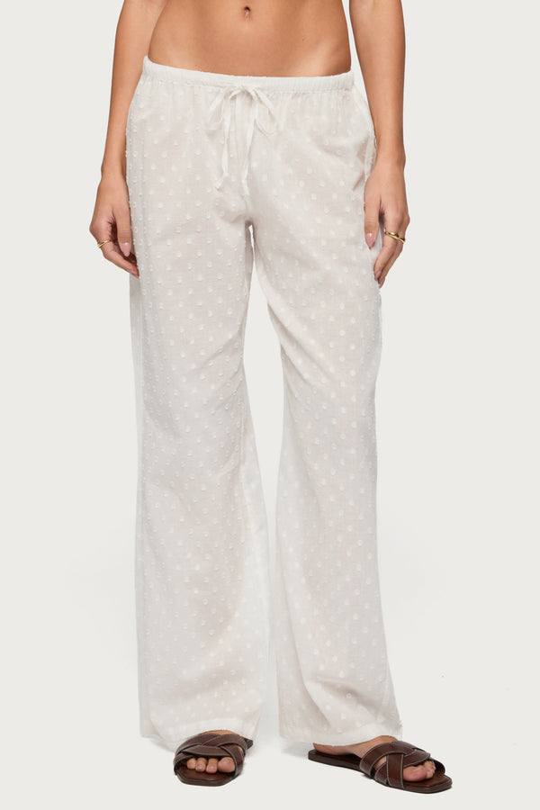 Embroidered Polka Dot Sheer Cotton Pants view 2