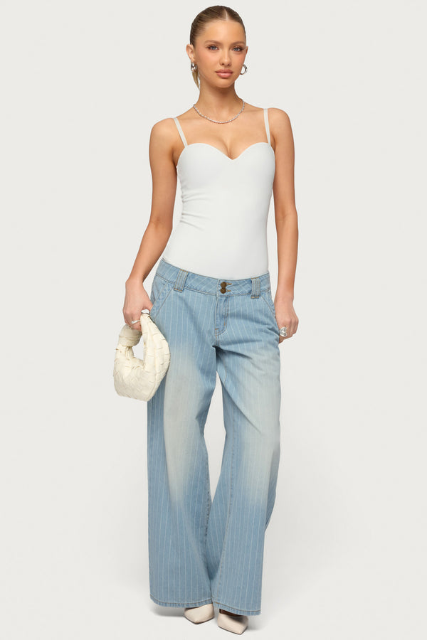 Petite Cory Striped Low Rise Baggy Jeans view 1