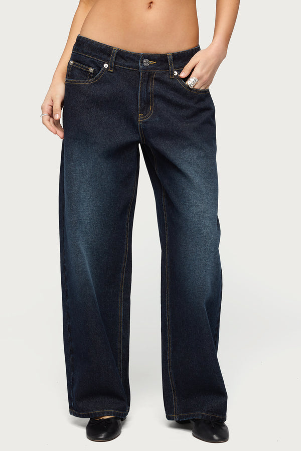 Petite Raelynn Washed Low Rise Baggy Jeans view 2