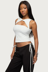 Elisia Twist Cutout Flower Lace Top