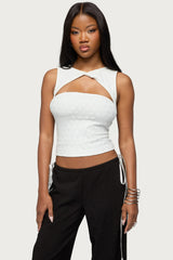 Elisia Twist Cutout Flower Lace Top