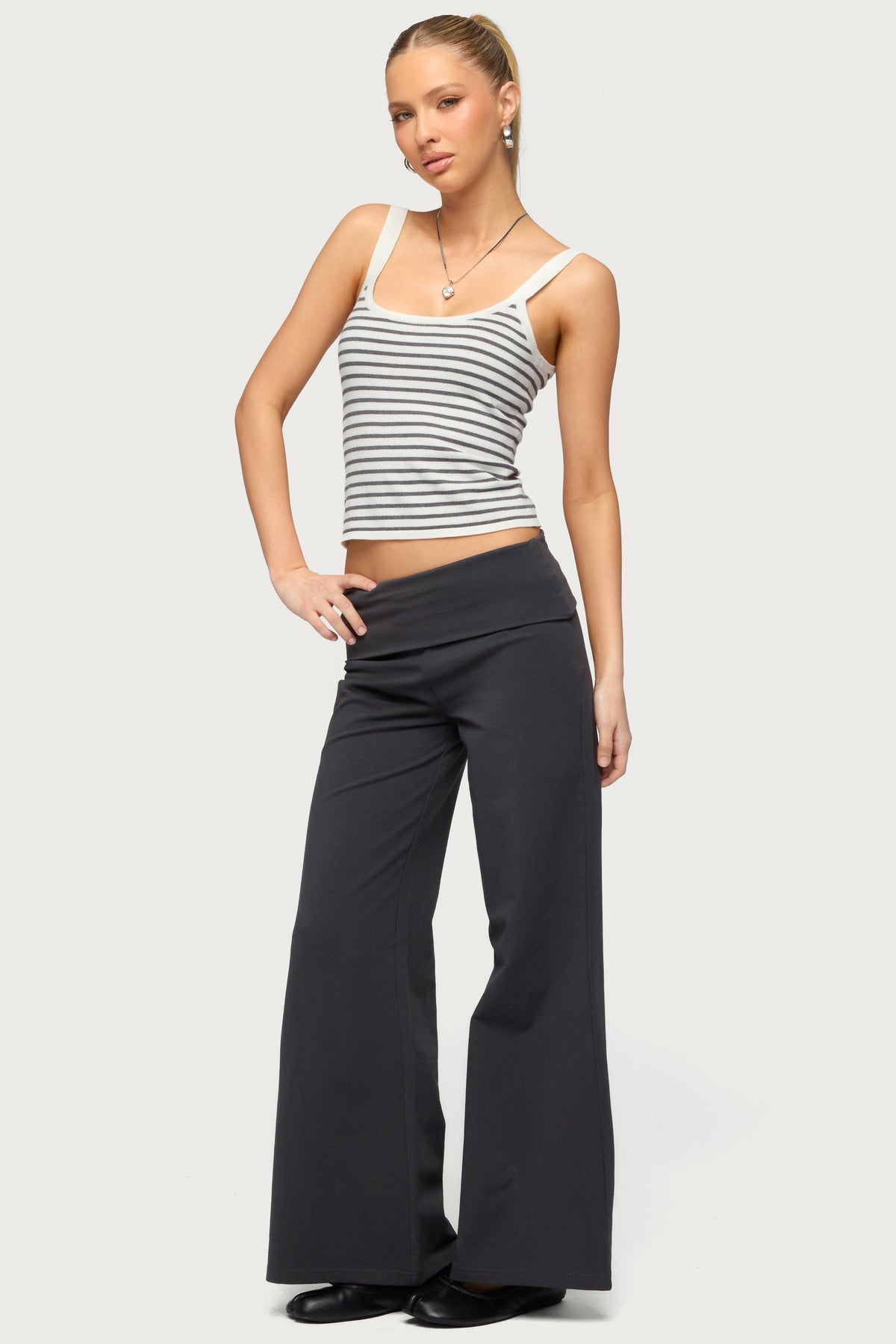 Petite Wide Leg Foldover Pants