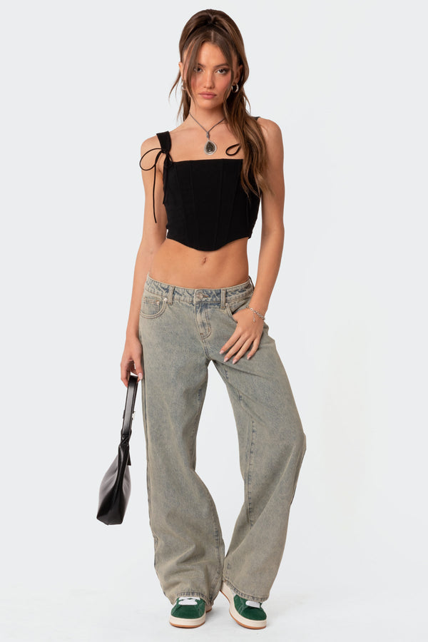 Magda Acid Wash Low Rise Baggy Jeans view 1