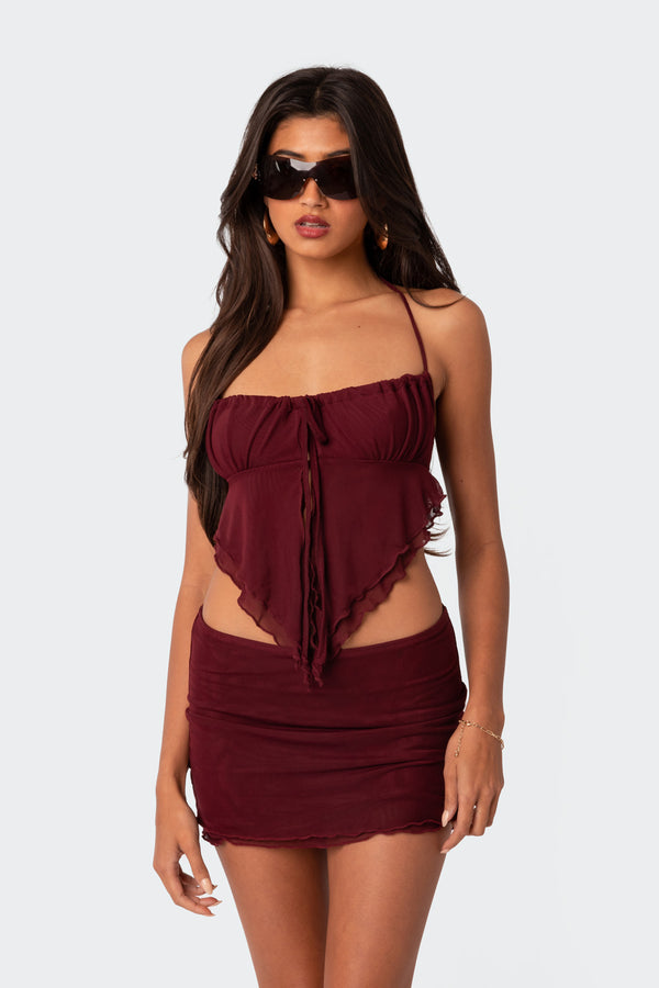 Ariyah Open Tie Back Ruffle Mesh Top view 2