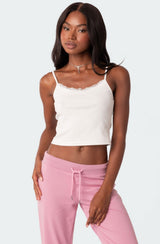 Lace Trim Ribbed Tank Top
