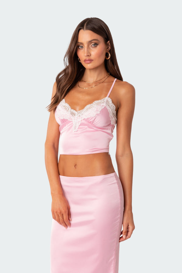 Brandi Lace Trim Satin Effect Tank Top view 2