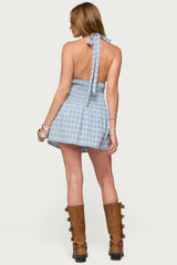 Plaid Smocked Halter Mini Dress