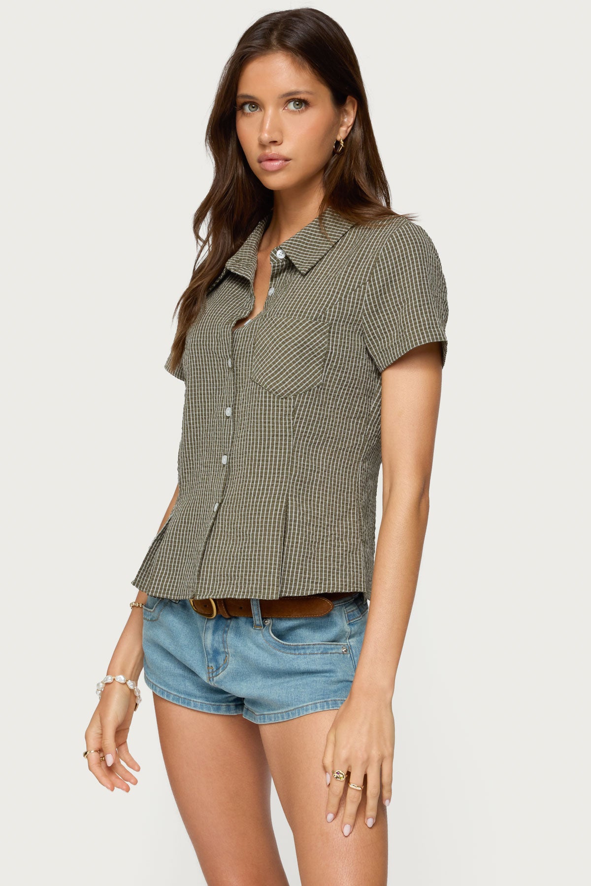 Alisa Plaid Tailored Button Up Shirt