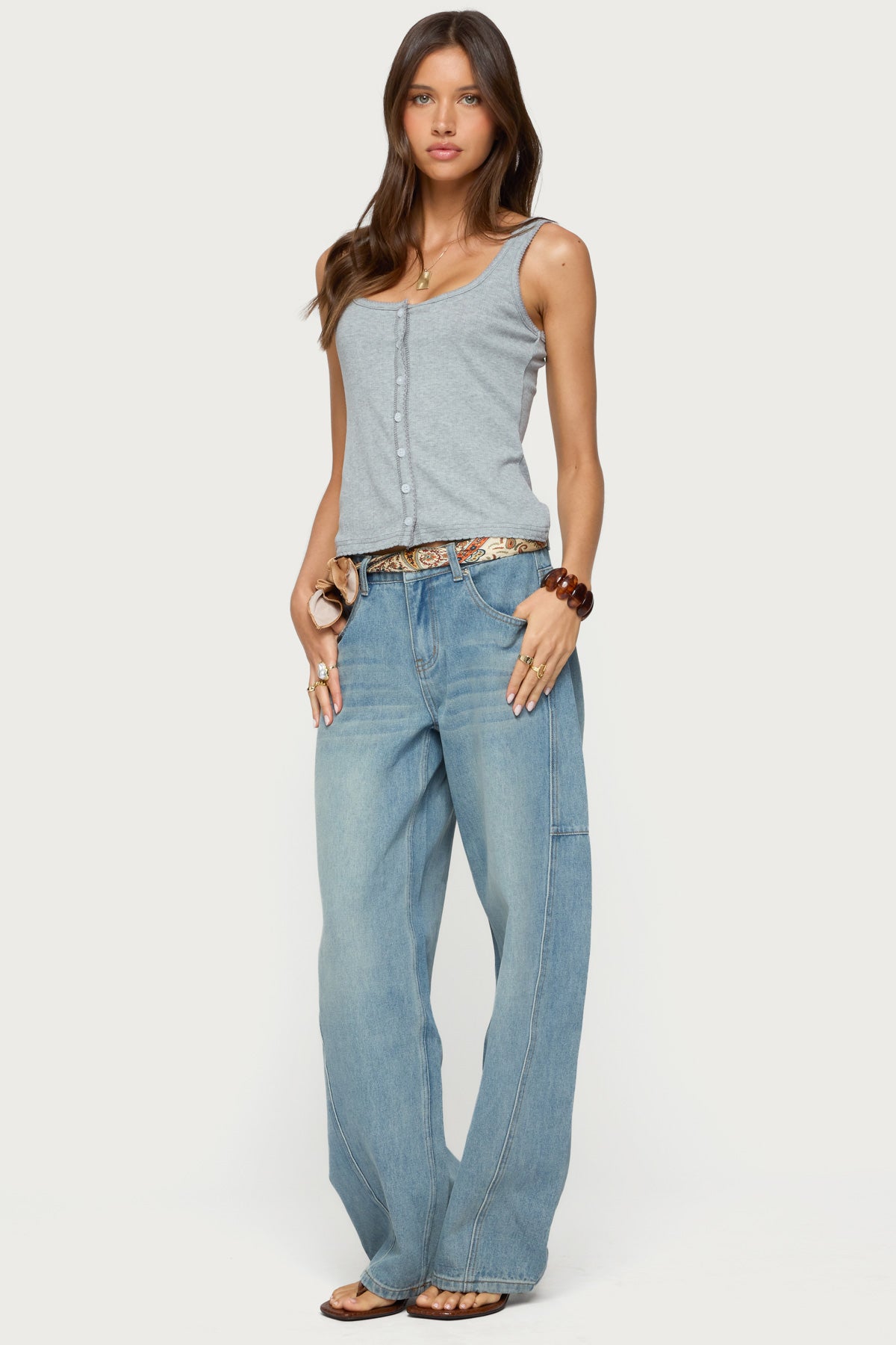Gwenne Pointelle Button Up Tank Top