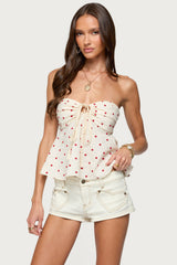 Izzey Polka Dot Strapless Babydoll Top
