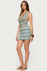 Ziggy Striped Backless Crochet Mini Dress