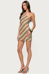 Agua Zigzag One Shoulder Mini Dress