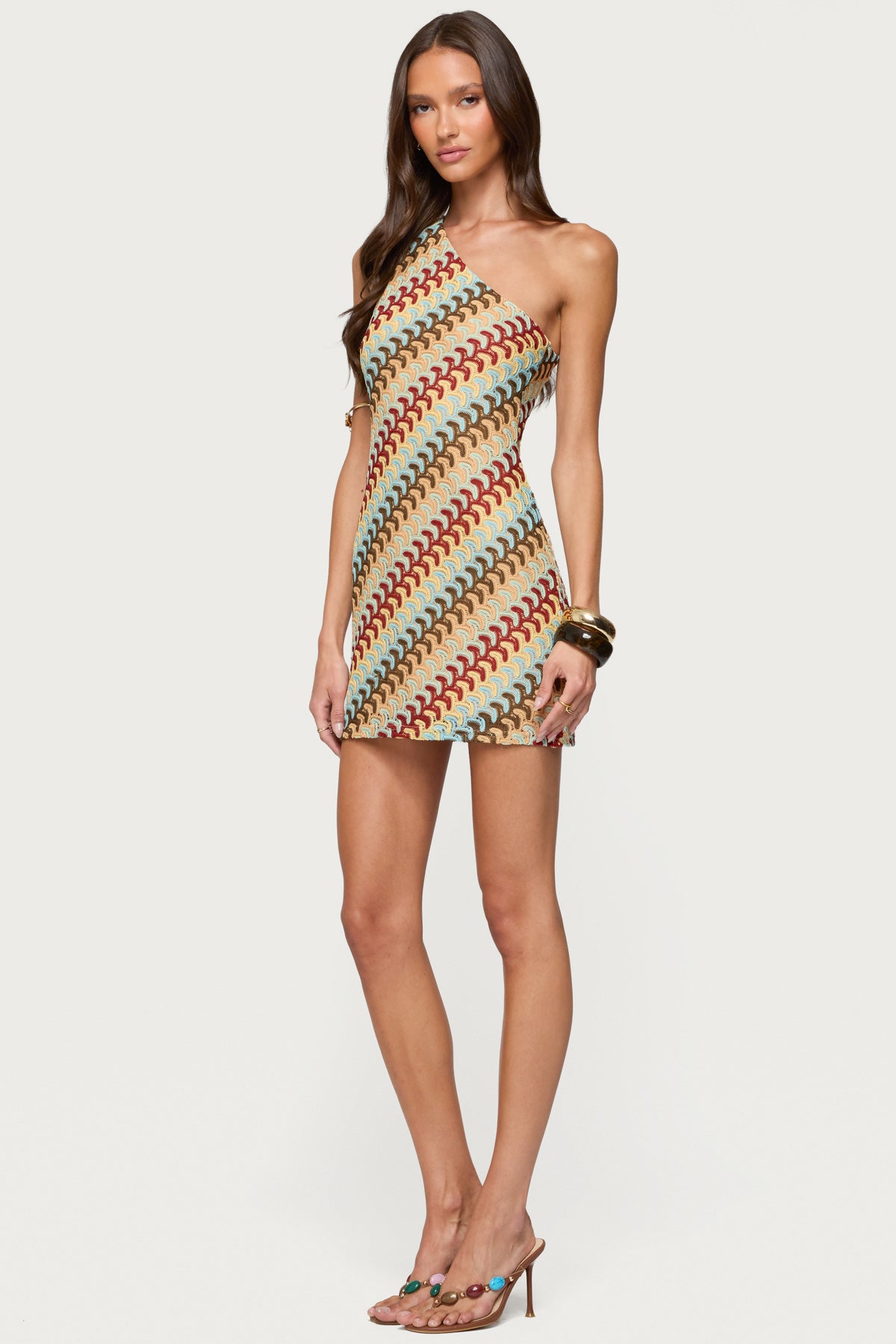 Agua Zigzag One Shoulder Mini Dress