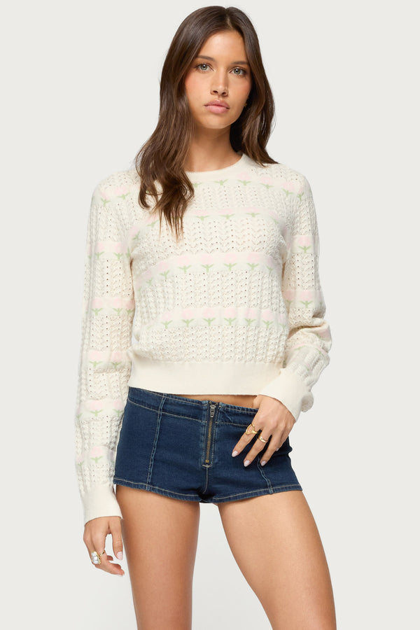 Emerie Flower Textured Knit Sweater view 1