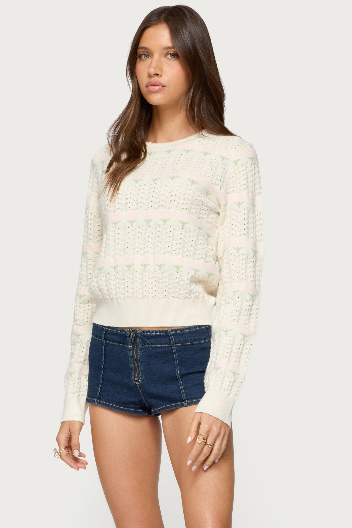 Emerie Flower Textured Knit Sweater