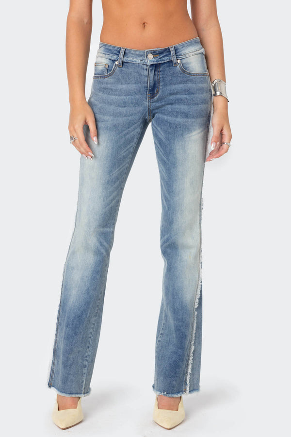 Frayed Seam Washed Low Rise Straight Leg Jeans view 2