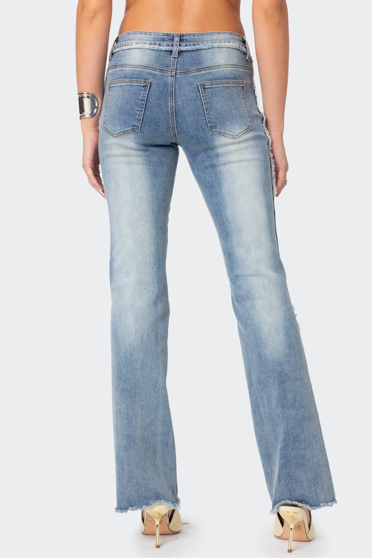 Frayed Seam Washed Low Rise Straight Leg Jeans