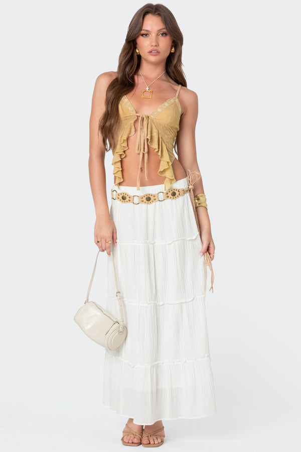 Yola Embroidered Tie Front Top view 2