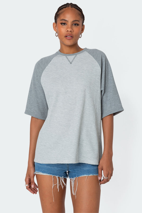 Oversized Raglan Waffle T Shirt view 1