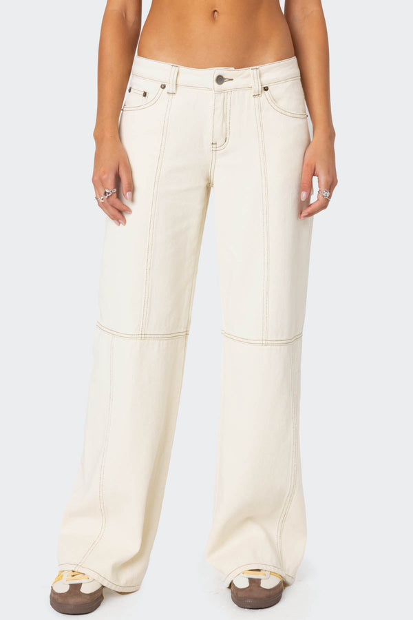 Contrast Stitch Low Rise Baggy Jeans view 2