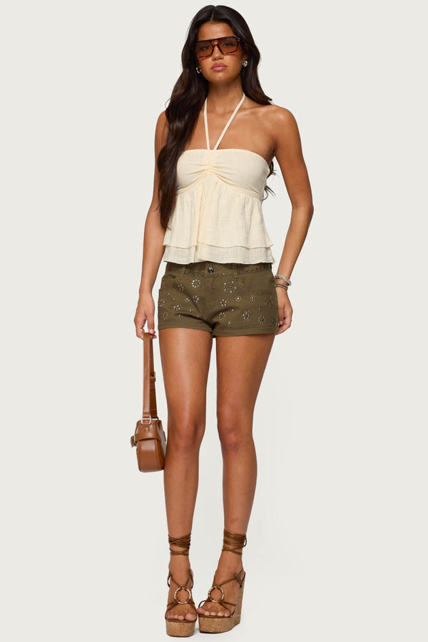 Layered Linen Look Babydoll Halter Top view 2
