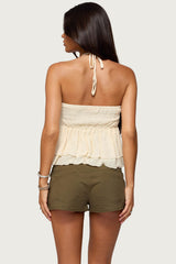 Layered Linen Look Babydoll Halter Top