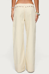 Grommet Tie Waist Low Rise Baggy Jeans