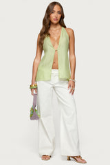 Silky Look Split Front Halter Top