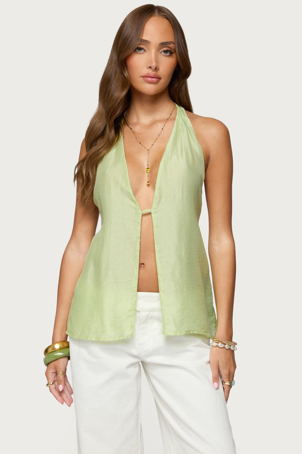 Silky Look Split Front Halter Top view 1