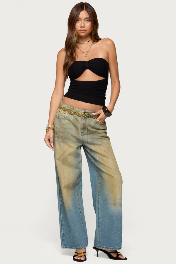 Textured Knit Strapless Cutout Top view 2