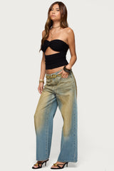 Textured Knit Strapless Cutout Top