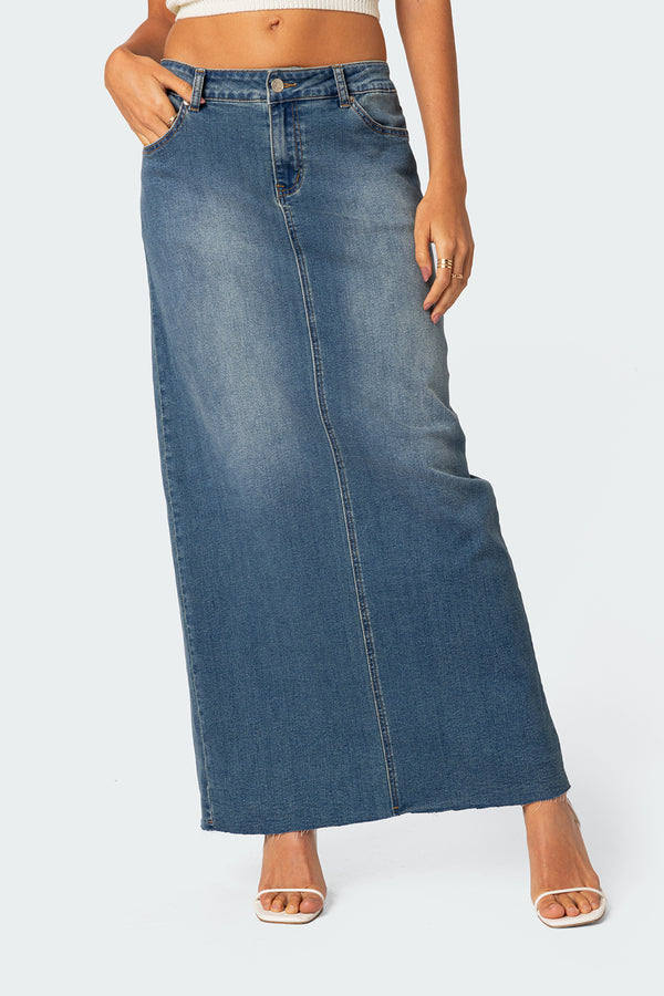 Elowyn Slitted Denim Maxi Skirt view 2