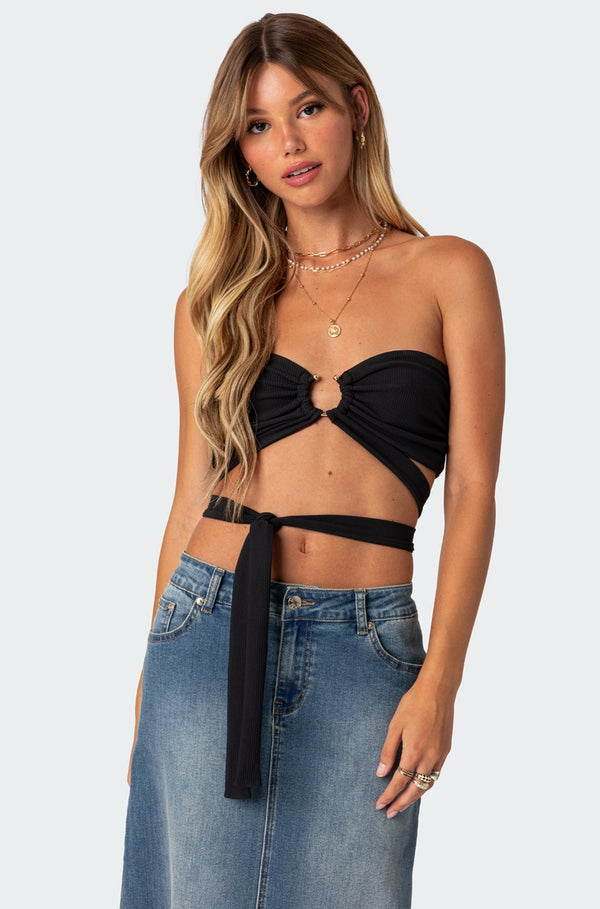 Zia Ribbed Ring Tie Crop Top view 1