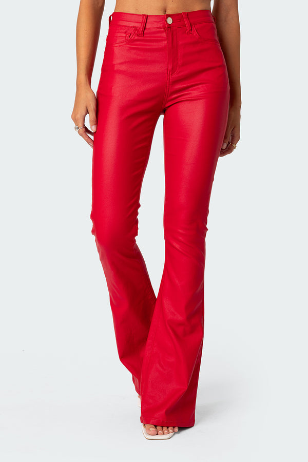 Luna Faux Leather Mid Rise Flared Jeans view 2
