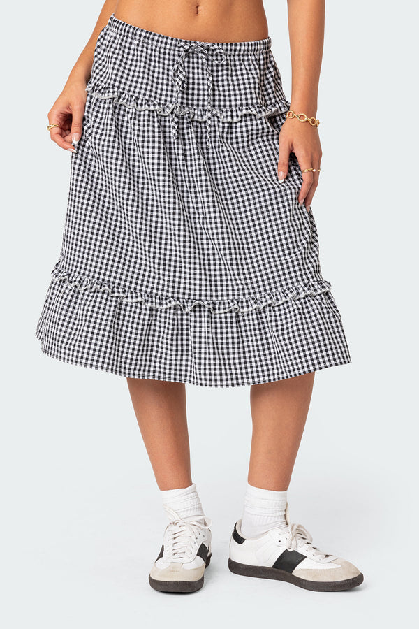 Plaid Tiered Midi Skirt view 2