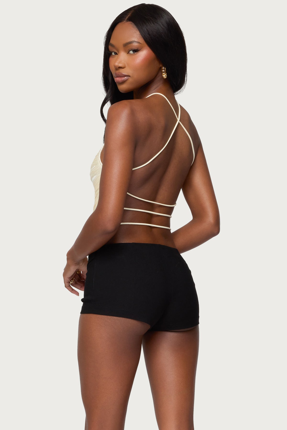 Kalana Crisscross Backless Fringed Top