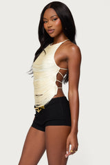 Kalana Crisscross Backless Fringed Top