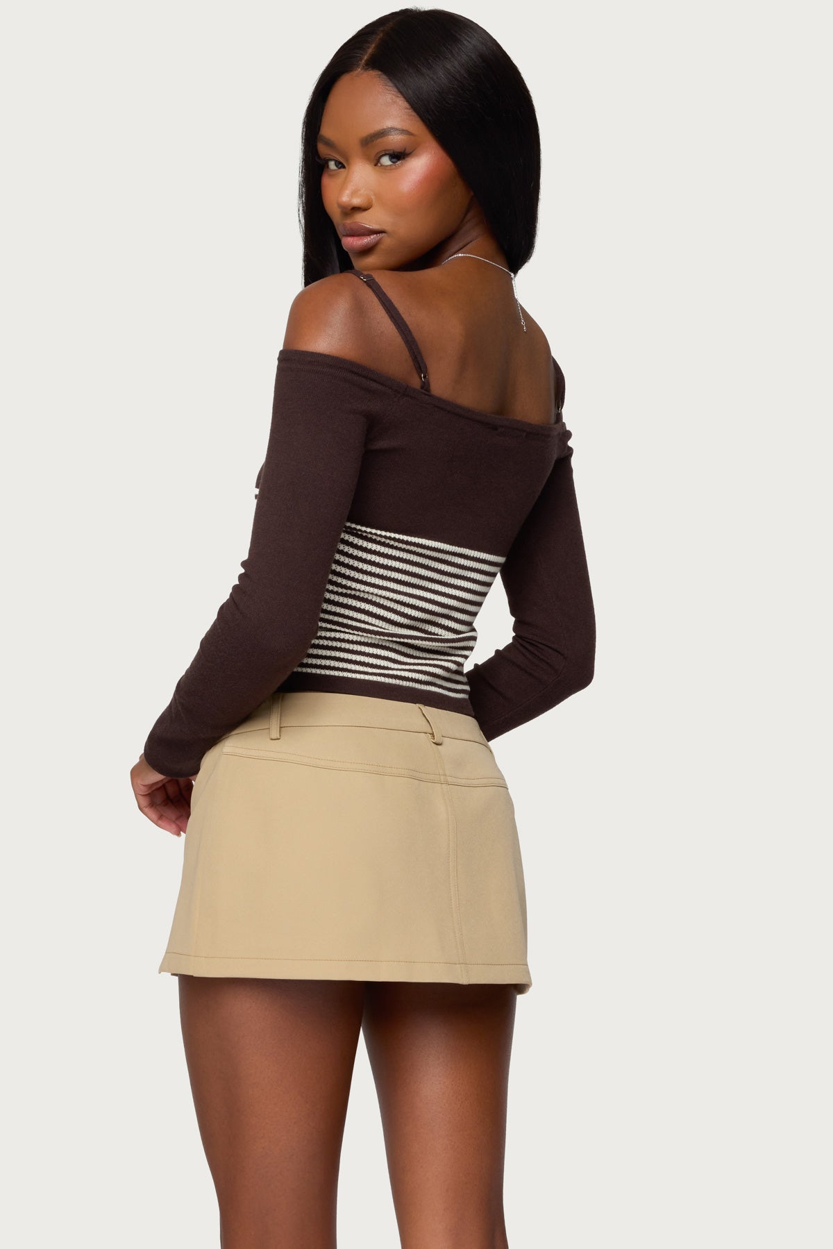 Darya Striped Off Shoulder Knit Top