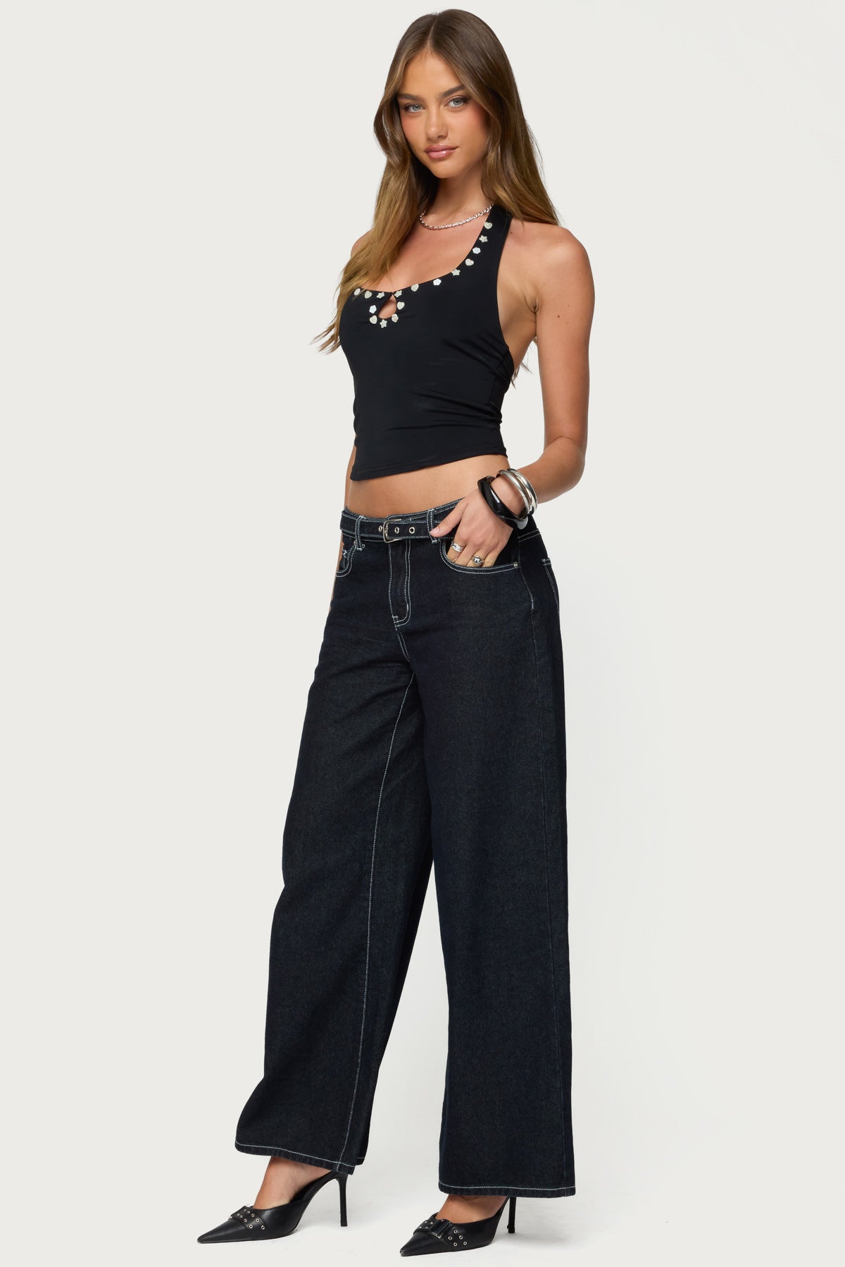 Coraline Button Cutout Halter Top