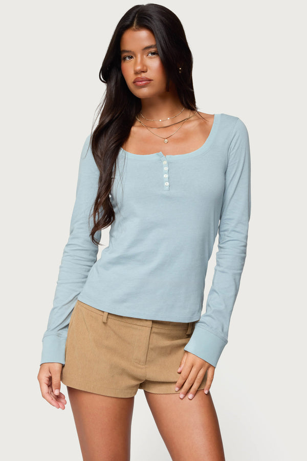 Steffey Scoop Neck Henley Top view 1