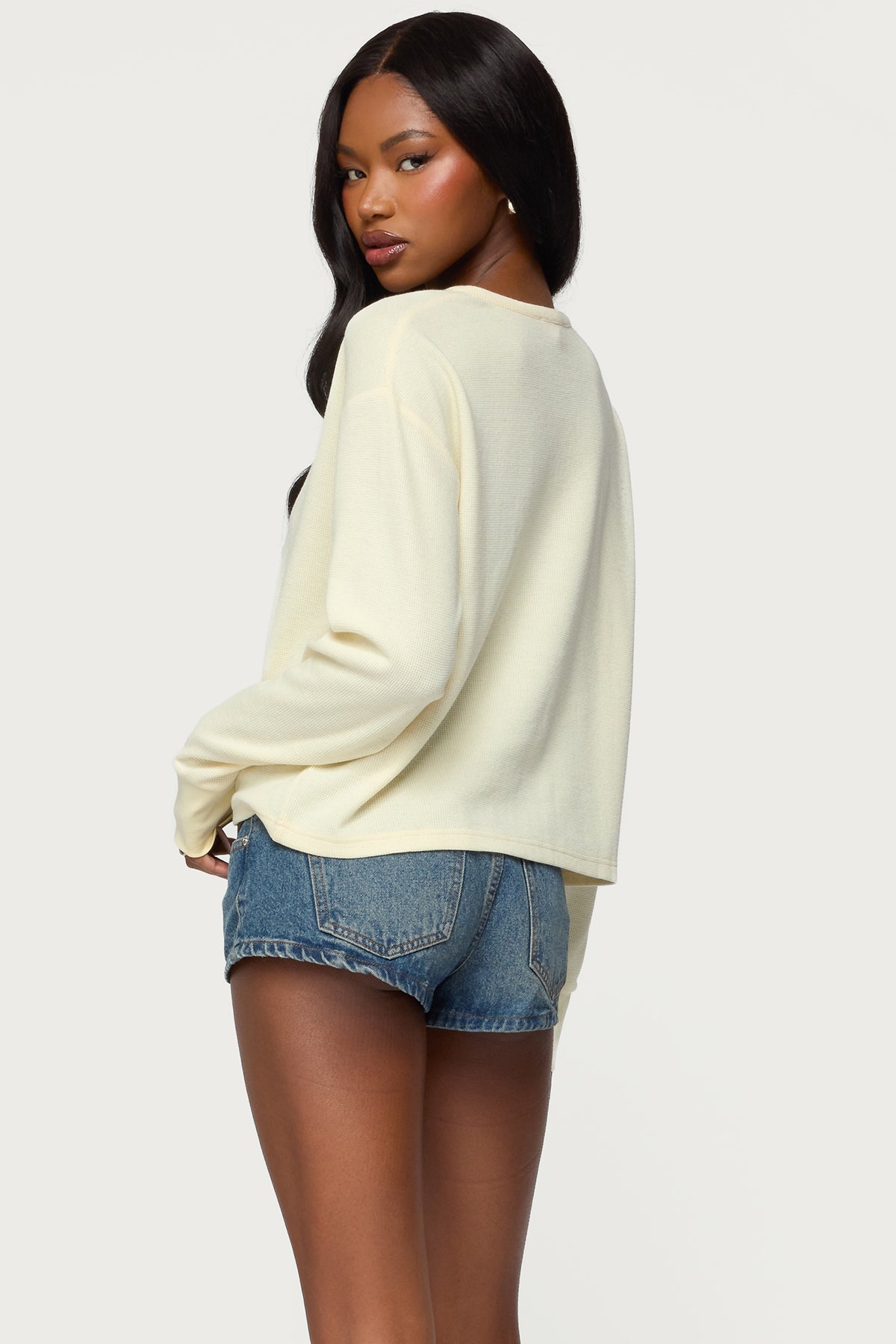 Deni Long Sleeve Henley Waffle Top