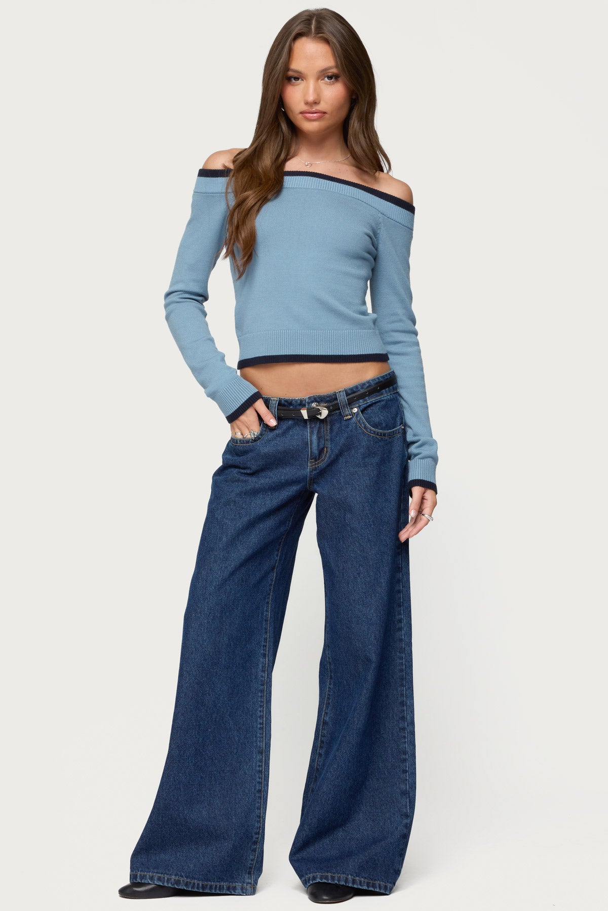 Kezzie Contrast Off Shoulder Knit Top