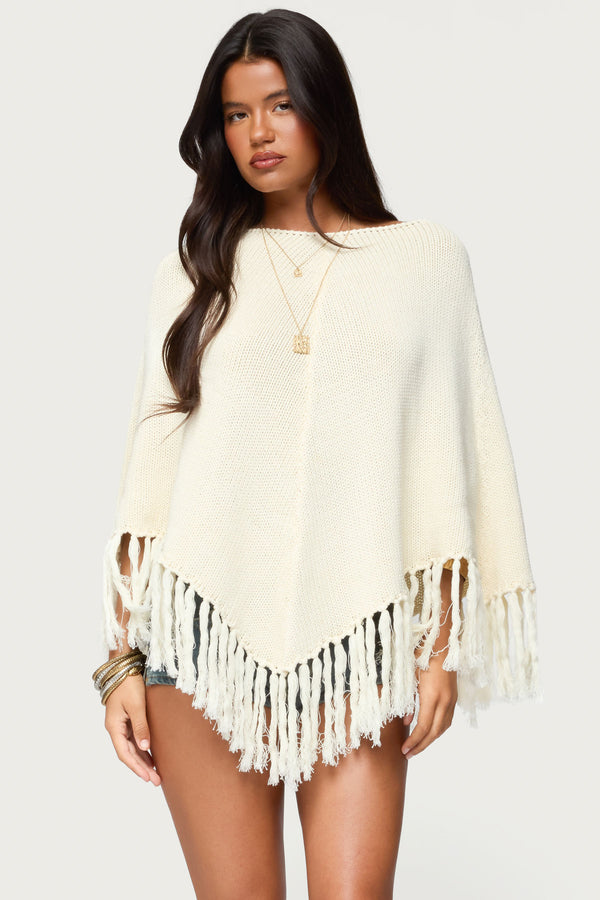 Kamila Fringe Knit Poncho view 2